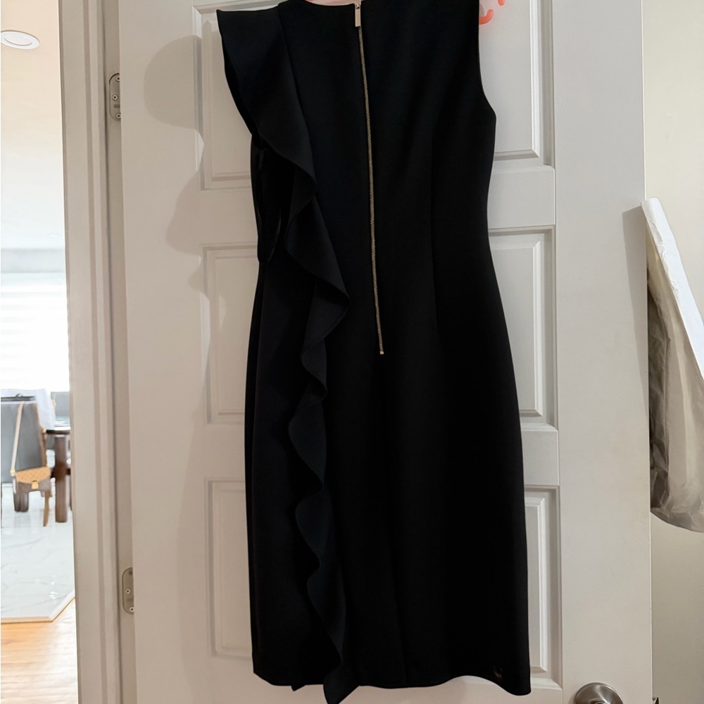 Calvin Klein Black One-Shoulder Ruffle Sheath Dress - Picture 3 of 3
